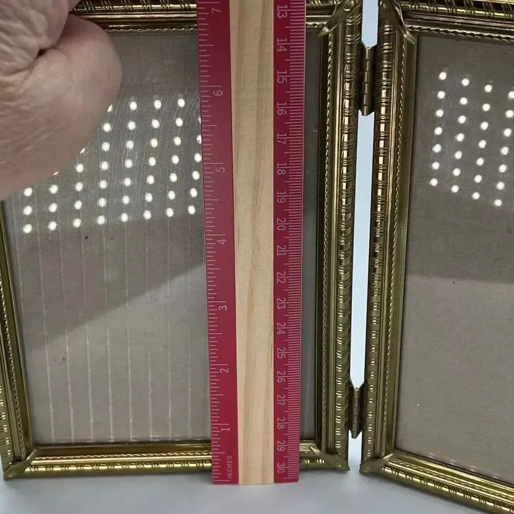 Vintage gold tone hinged double 5 X 7 frames